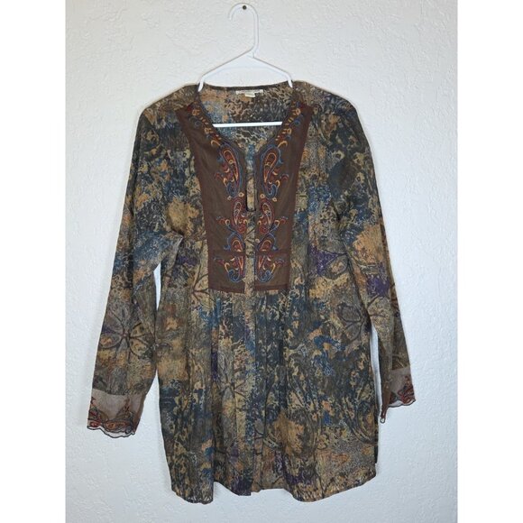 Coldwater Creek Long Sleeve Semi Sheer Embroidered Button Blouse Large 14/16 - Picture 1 of 6